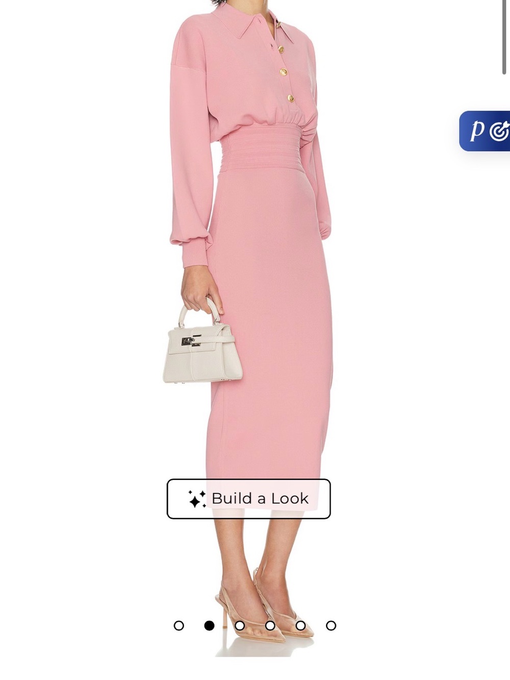 Blush Pink Long-Sleeve Midi Dress with Shirred Waist